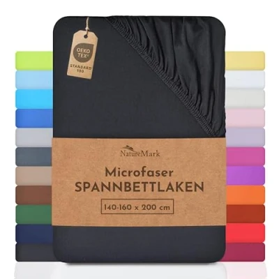 Abbildung von NatureMark Mikrofaser SPANNBETTLAKEN zum Sparpreis! viele Größen und Farben Markenware (140x200 160x200 cm, schwarz)
