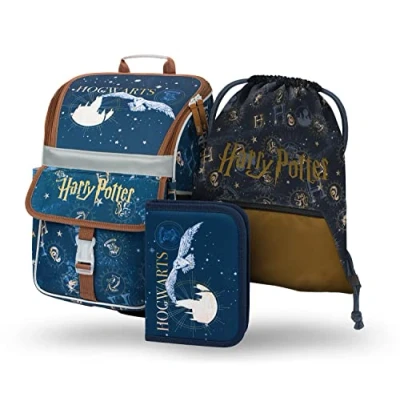 Abbildung von Baagl Schulranzen Jungen Mädchen Set 3 Teilig, Zippy Schultasche für 1. Klasse, Grundschule Ranzen Tornister mit Brustgurt, Ergonomischer Schulrucksack (Harry Potter Hogwarts)