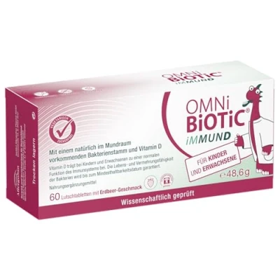 Abbildung von OMNi BiOTiC iMMUND 60 Lutschtabletten 1 Bakterienstamm Mrd. Keime pro Lutschtablette Vitamin D Vegetarisch Zuckerfrei Zur täglichen Anwendung Für Erwachsene und Kinder