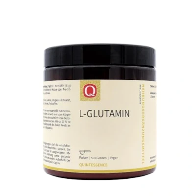Abbildung von Quintessence L Glutamin Pulver 500g Natürlich vegan aus Fermentation gewonnen, Ohne Zusatzstoffe, 100% Reinstoffqualität, Sehr gute Bioverfügbarkeit, Produziert in Österreich