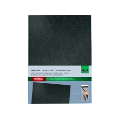 Abbildung von SIGEL SM115 Speisekarten Mappe / Präsentationsmappe mit Gummi Bindung für A5, schwarz edler Leinenstruktur, strapazierfähig und leicht abwischbar