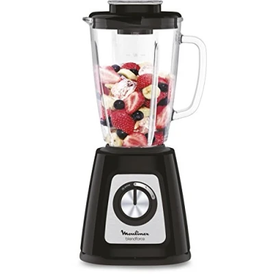 Abbildung von Moulinex Standmixer, elektrischer Mixer, Glasschüssel 1,75 l, Leistung 800 W, sichere Verriegelung, ergonomisch, Bohnenmahlwerk, Smoothies, Crushed Eis, Blendforce schwarz LM430810