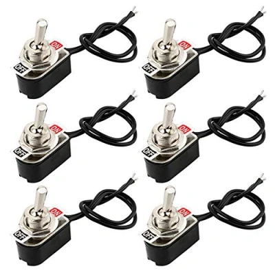 Abbildung von QitinDasen 6Pcs Professionell 3A 250V / 6A 125V Auto Mini Kippschalter mit Vorverdrahtetem, SPST 2 Polig Rocker Toggle Switch, EIN/AUS Position Wippschalter Metallhebel
