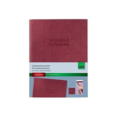 Abbildung von SIGEL SM113 Speisekarten Mappe mit Gummi Bindung für A5, bordeauxrot edler Leinenstruktur, strapazierfähig und leicht abwischbar