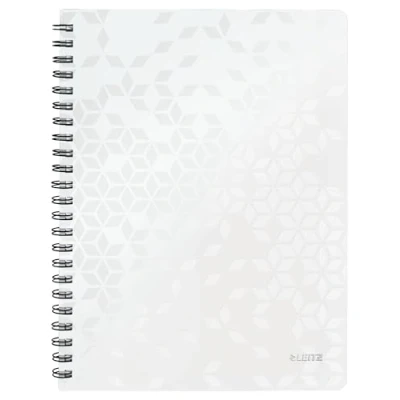 Abbildung von Leitz WOW Collegeblock A4 kariert, 160 Seiten, 80 Blatt FSC zertifiziertes Papier g/m², Doppelspiralbindung, PP Einband, Notizbuch mit Sichthülle und Lineal, Für Büro oder Schule, Weiß, 46380001