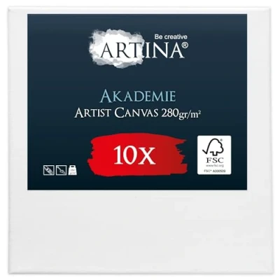 Abbildung von Keilrahmen Leinwand zum Bemalen 10x10 cm Artina FSC® 10er Set Leinwände für Acrylfarben Canvas 100% Baumwolle bespannte malen Acryl Rahmen
