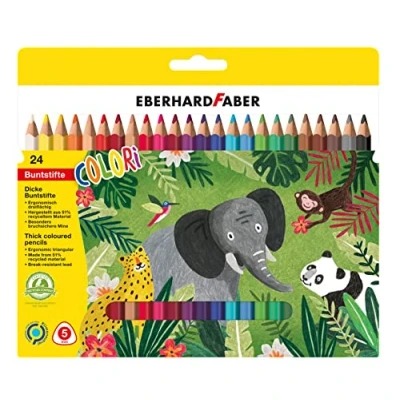 Abbildung von Eberhard Faber 511425 Buntstifte Set Colori, 24 Jumbo in ergonomischer Dreikant Form