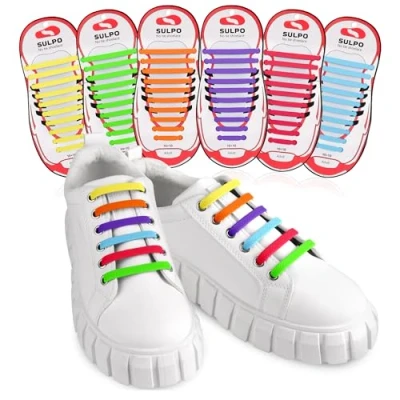 Abbildung von SULPO 6 Paare flache Schnürsenkel ohne Binden Gummi Elastische für Erwachsene und Kinder Wasserdichte Schuhbänder Freizeitschuhe Sneakers