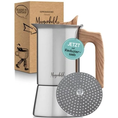 Abbildung von Morgenheld Espressokocher Edelstahl gross mit Reduziersieb 6 Tassen 300ml Mokkakanne Espressokanne induktionsgeeignet Espressomaker Induktion Espressomaschine Mokkakocher für Induktionsherd Gasherd