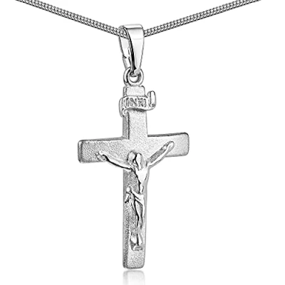 Abbildung von MATERIA Kreuz Anhänger Herren Damen 925 Sterling Silber Kreuzkette 50cm Kettenanhänger Jesus INRI rhodiniert KA 9 K97