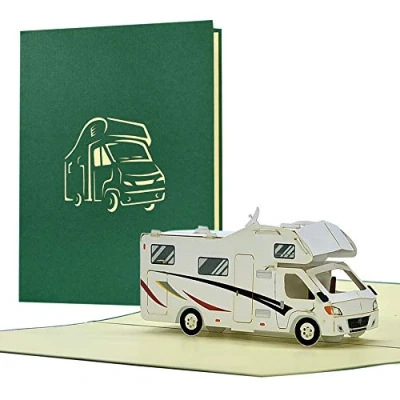 Abbildung von Geburtstagskarte mit Pop Up Wohnmobil Karte Geburtstag 3D Wohnwagen als Reisegutschein Gutschein Urlaub Glückwunschkarte bestandene Prüfung, H33