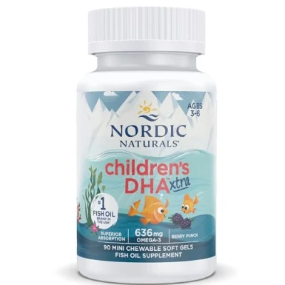 Abbildung von Nordic Naturals, Children&#039;s DHA Xtra, 636mg Omega 3 für Kinder, mit EPA und DHA, 90 Weichkapseln, Laborgeprüft, Vegetarisch, Sojafrei, Glutenfrei, Ohne Gentechnik