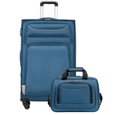 Abbildung von COOLIFE Koffer Trolley Reisekoffer von 4 Rollen Stoffkoffer Handgepäck TSA Schloss Der Enthält 1 Große Umhängetasche (Großer Set 2tlg, blau+Silber)