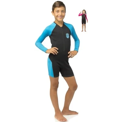 Abbildung von Cressi Little Shark Jr Shorty 2mm Langarm Neoprenanzug für Kinder,Schwarz/Blau, 7/8 Jahre