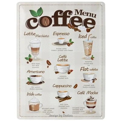 Abbildung von DODINO 30x40cm blechschilder Coffee MENU, Dekoratives Wohnaccessoire, Deko Vintage Küche Fans Geschenkidee