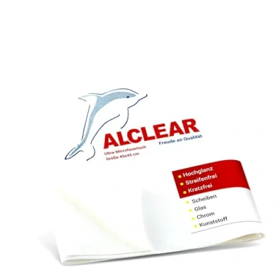 Abbildung von ALCLEAR 950001 Microfaser Fenstertuch streifenfrei 40x45 cm ideal als Scheibentuch ohne Nachtrocknen, Glasputztücher zum Putzen von Auto, Haushalt, Fenster &amp; Chrom, Farbe weiss