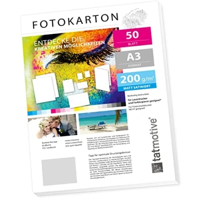 Abbildung von TATMOTIVE Fotokarton Fotopapier DIN A3 200g MATT weiß/Laserdrucker/Beidseitig bedruckbar / 50 Blatt