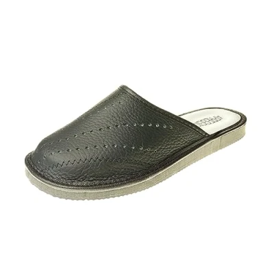 Abbildung von APREGGIO Hausschuhe Herren Leder Pantoffeln Bequeme Slippers Komfort Herrenhausschuhe Schwarz Größe 42