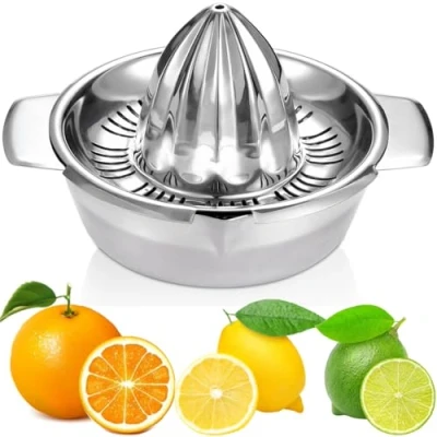 Abbildung von Zitronenpresse Zitruspresse Edelstahl 18/8 Manuelle mit Behälter 350ml, Durchmesser 13,8 cm, Spülmaschinenfest, Profiqualität Rostfreie Saftpresse Limettenpresse Graperuit Orangenpresse Entsafter