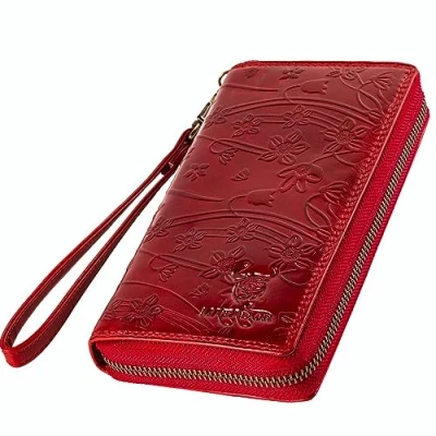 Abbildung von MATADOR [Cadiz XL Karten Portemonnaie Geldbeutel Damen Leder Groß mit edler Geschenk Box Portmonee Geldbörse Gross RFID Blocker Geldtasche Brieftasche Damenportemonnaie Blumen Rot