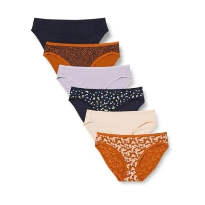 Abbildung von Amazon Essentials Damen Bikinihose aus Baumwolle (in Übergröße erhältlich), 6er Pack, Mehrfarbig/Floral/Blütenaufdruck, 46