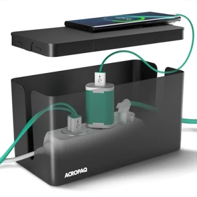 Abbildung von ACROPAQ Kabelbox, groß (23,5 x 12 11,5 cm), wasserdicht, verheddert sich nicht, Kabelmanagement, Schwarz/Groß, ACM003