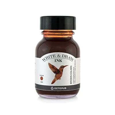 Abbildung von Octopus Write and Draw Ink 480 Brown Colibri, wasserfeste Tinte zum Schreiben und Zeichnen, Kalligraphietinte, lichtechte Zeichentusche für Füllhalter, braun, 50 ml