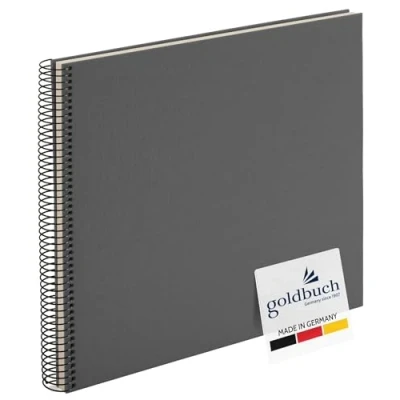Abbildung von goldbuch 25425 Spiralalbum mit Bildausschnitt, Bella Vista, Foto Album 35 x 30 cm, Fotoalbum 40 schwarze Seiten, Erinnerungsalbum aus Leinen, Fotobuch für Bilder und Fotos zum Einkleben, grau