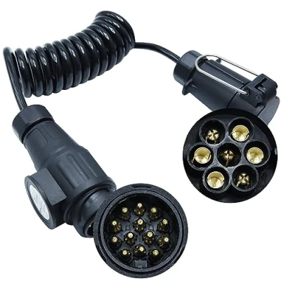 Abbildung von CCLIFE 2.0m 13 Polig auf 7 Adapter Stecker Verbindung Verlängerungskabel Spiralkabel Anhängerkabel für Anhänger Bootstrailer PKW TreckerPKW Caravan Wohnwagen