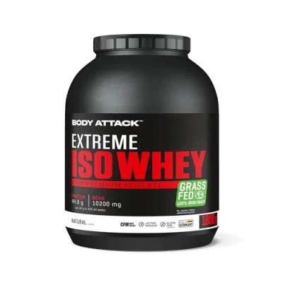 Abbildung von Body Attack Extreme Iso Whey Neutral, 1,8 kg CFM Protein Isolat aus 100% irischer Weidemilch, glutenfrei, reich an EAAs, perfekt löslich, fettarm, ohne Aspartam, 90,6% Anteil