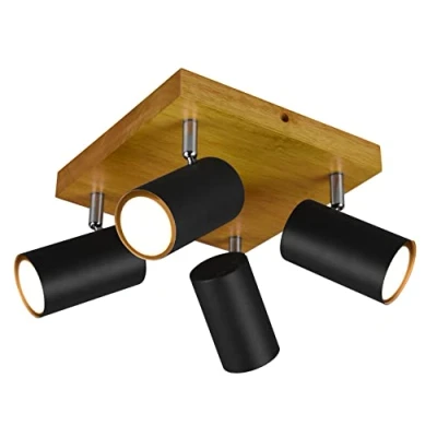 Abbildung von Trio Leuchten Deckenleuchte Marley 812400432, Metall Schwarz matt, Holz, exklusiv 4x GU10