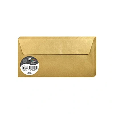 Abbildung von Clairefontaine 50085C Packung mit 20 Umschläge Pollen selbstklebend, Format DL 11x22cm, 120g, ideal für Ihre Einladungen und Korrespondenz, Gold, 1 Pack