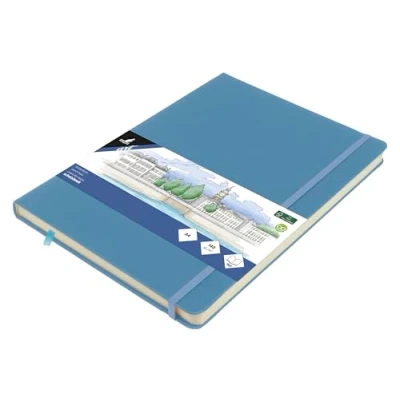 Abbildung von Skizzenbuch Kangaro A4 Sky Blue PU Hardcover 80 Blatt 140 Gramm cremefarbenes Papier mit Gummiband und Band