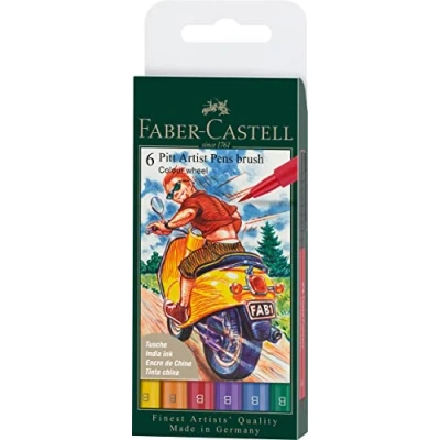 Abbildung von FABER CASTELL 167174 Tuschestift Pitt Artist Pen, Colour wheel, B, 6er Etui
