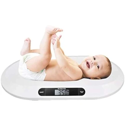 Abbildung von BAKAJI Elektronische Waage für Kinder, mit digitalem LCD Display, Neugeborene, 20 kg/44, automatische Abschaltung, Farbe Weiß