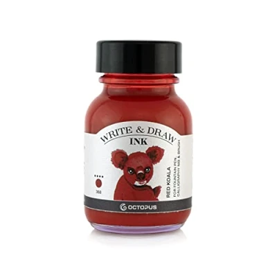 Abbildung von Octopus Write and Draw Ink 388 Red Koala, wasserfeste Tinte zum Schreiben und Zeichnen, Kalligraphietinte, lichtechte Zeichentusche für Füllhalter, rot, 50 ml