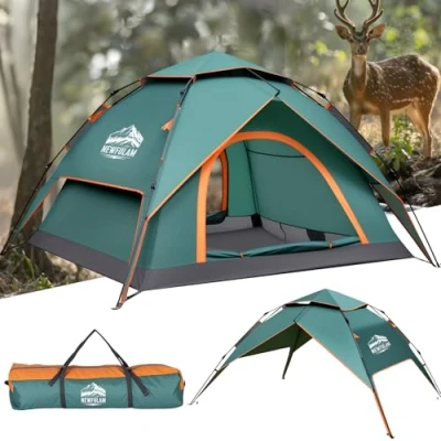 Abbildung von Newfulam Camping Zelt 2 4 Personen, 3S Auto Pop Up Wasserdicht Kuppelzelte Wurfzelt Schnellaufbau mit Mesh Türen, UV, Winddicht für Outdoor Trekking (Grün, Personen)