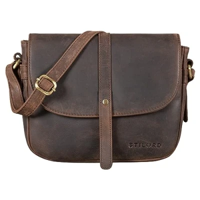 Abbildung von STILORD &#039;Kira&#039; Umhängetasche Frauen Leder Vintage kleine Handtasche zum Ausgehen klassische Abendtasche Partytasche Freizeittasche Echtleder, Farbe:zamora braun