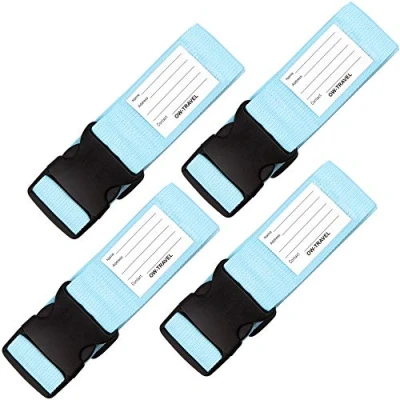 Abbildung von OW Travel Kofferband Gurt Schwerlast Personalisierter Koffergurt mit Adressschild: Luggage Strap Koffer Gurte Gepäckgurt Band Koffergurte farbig 4 Stück Blau