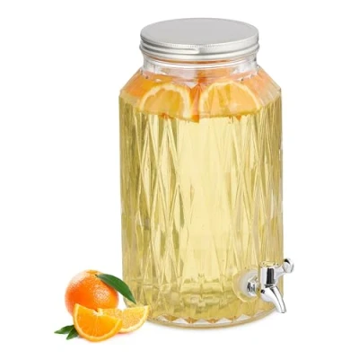 Abbildung von Relaxdays Getränkespender, Limobehälter 5L, Rauten Design, Zapfhahn und Deckel, Wasserspender, aus Glas, transparent