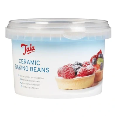 Abbildung von Tala Keramik Backbohnen, wiederverwendbare, hitzeresistente Blindbackkugeln für Pasteten, Tartes und Mürbeteig, Backzubehör, ca. 700 g, Grau, Natur