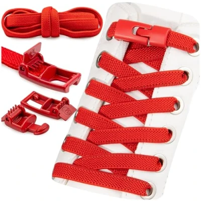 Abbildung von SULPO Schnürsenkel ohne Binden Elastische Schnürsenkel, 100 cm Lang, Flache Gummi Schnellverschluss, No Tie Sneakers (Rot 2 Paare, Paare)