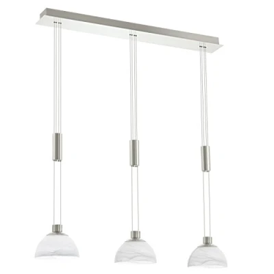 Abbildung von EGLO LED Pendelleuchte Montefio, 3 flammige Hängelampe höhenverstellbar, Pendellampe, Hängeleuchte aus Edelstahl in Silber und Alabaster Glas Weiß, Esstischlampe warmweiß
