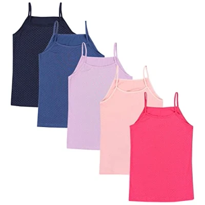 Abbildung von TupTam Mädchen Unterhemd Spaghettiträger Top 5er Pack, Farbe: Punkte Rosa Blau Lila, Größe: 158 164