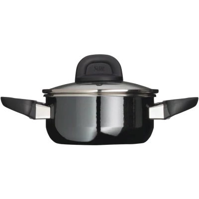 Abbildung von Silit Modesto Line Kochtopf klein 16cm, Glasdeckel, Bratentopf Induktion 1,3l, Silargan Funktionskeramik, schwarz