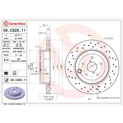 Abbildung von BREMBO 09.C829.11 Bremsscheibe 326 20 5 gelocht/innenbel. beschichtet hochgekohlt SUBARU: WRX Saloon