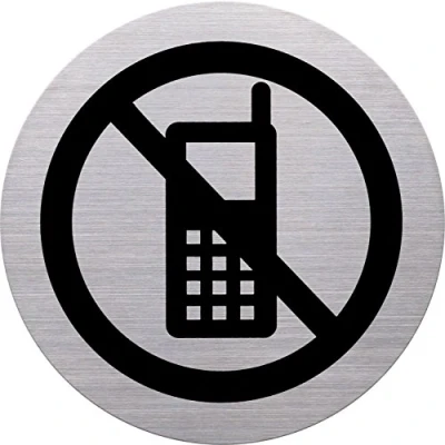 Abbildung von helit H6271400 Piktogramm Handy Verbot, Ø115 mm, selbstklebend mit Klebepad, Edelstahl