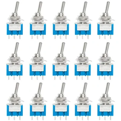 Abbildung von QitinDasen 15Pcs Professionell 6A / 125V Auto Mini Kippschalter, SPDT 3 Polig Rocker Toggle Switch MTS 102, EIN/EIN 2 Position Wippschalter mit Metallhebel