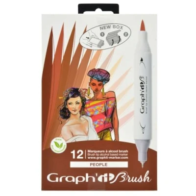 Abbildung von GRAPH&#039;IT Brush Marker Set mit 12 Alkoholstiften, Doppelspitze, Manga Zeichnung und Illustration, extrafeine Spitze Pinsel, People