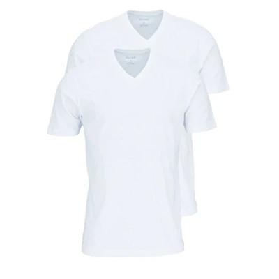 Abbildung von Olymp Herren Basic T Shirts im 2er Pack, V Ausschnitt,100% Baumwolle, modern fit, weiß, 4XL